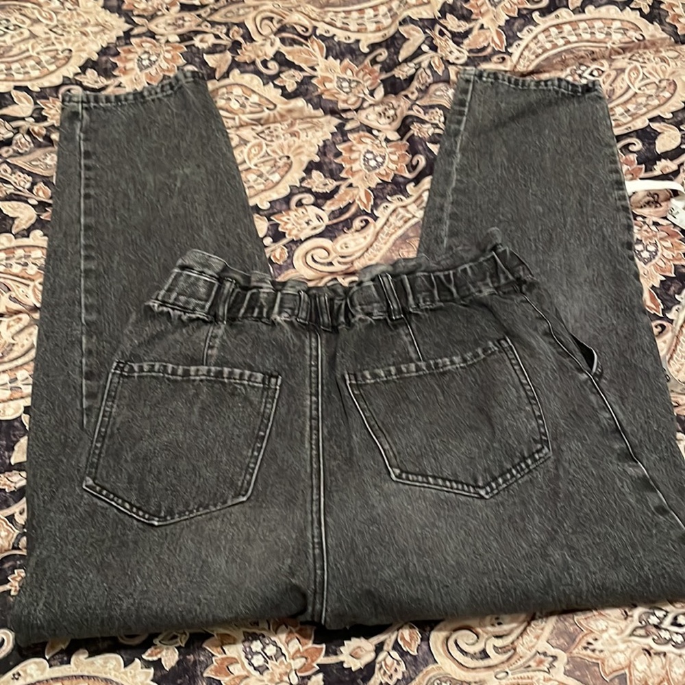 Black grey denim paperbag high waist pant - Picture 9 of 11